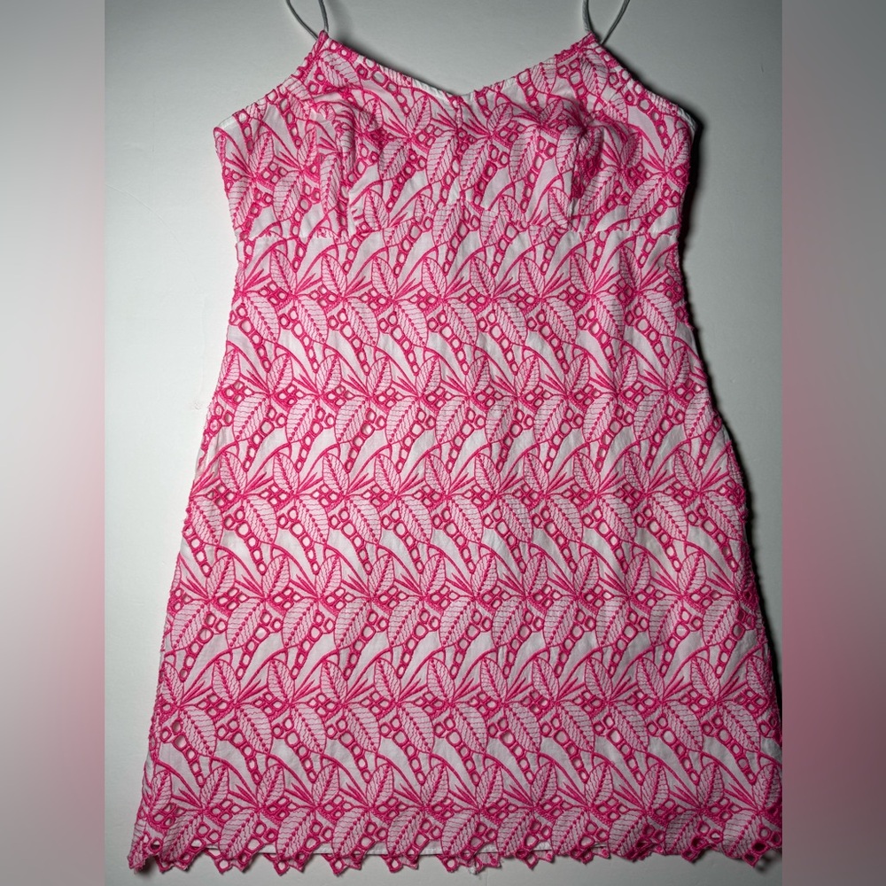 Crown & Ivy Pink Eyelet Lace Sundress Size 14 sleeves pockets preppy